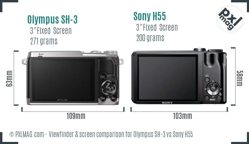 Olympus SH-3 vs Sony H55 Screen and Viewfinder comparison