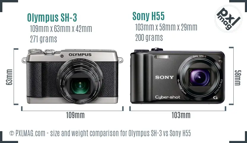 Olympus SH-3 vs Sony H55 size comparison