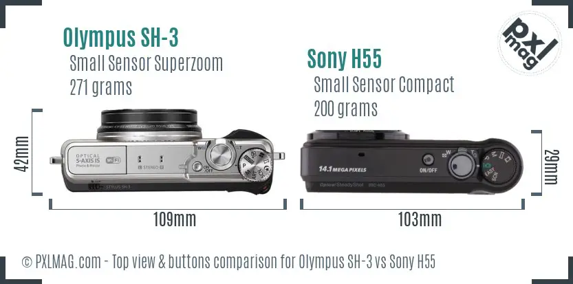 Olympus SH-3 vs Sony H55 top view buttons comparison