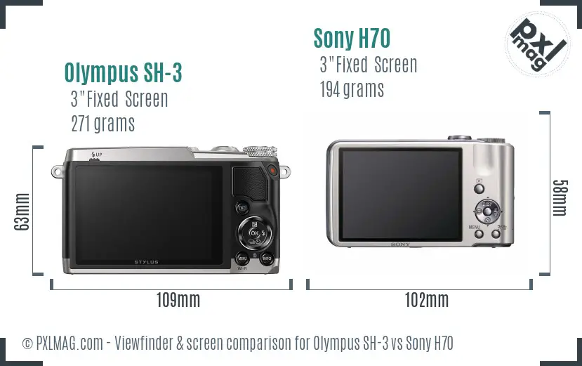 Olympus SH-3 vs Sony H70 Screen and Viewfinder comparison