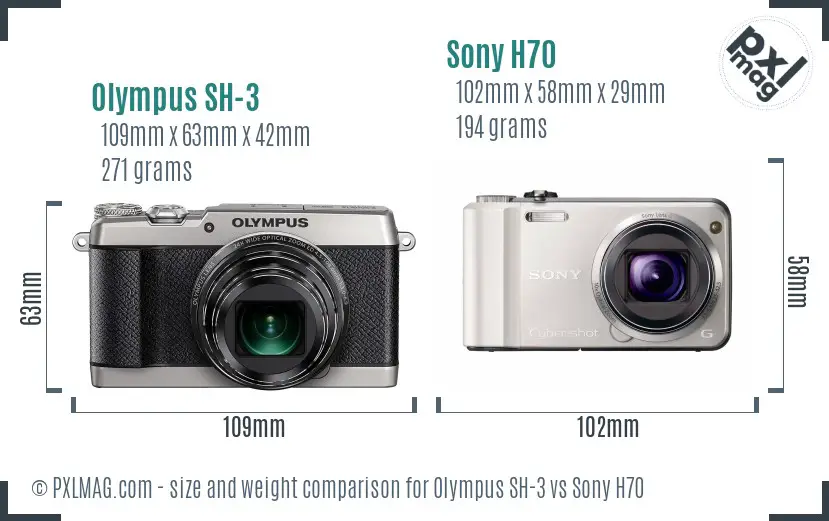 Olympus SH-3 vs Sony H70 size comparison