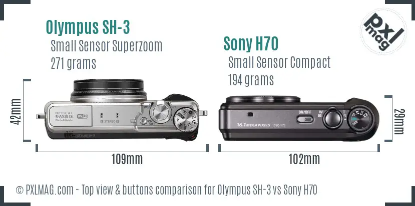 Olympus SH-3 vs Sony H70 top view buttons comparison