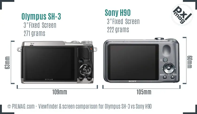 Olympus SH-3 vs Sony H90 Screen and Viewfinder comparison