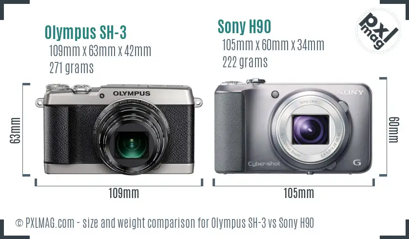 Olympus SH-3 vs Sony H90 size comparison