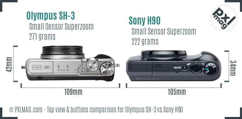Olympus SH-3 vs Sony H90 top view buttons comparison