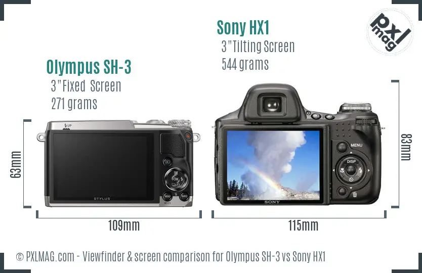 Olympus SH-3 vs Sony HX1 Screen and Viewfinder comparison