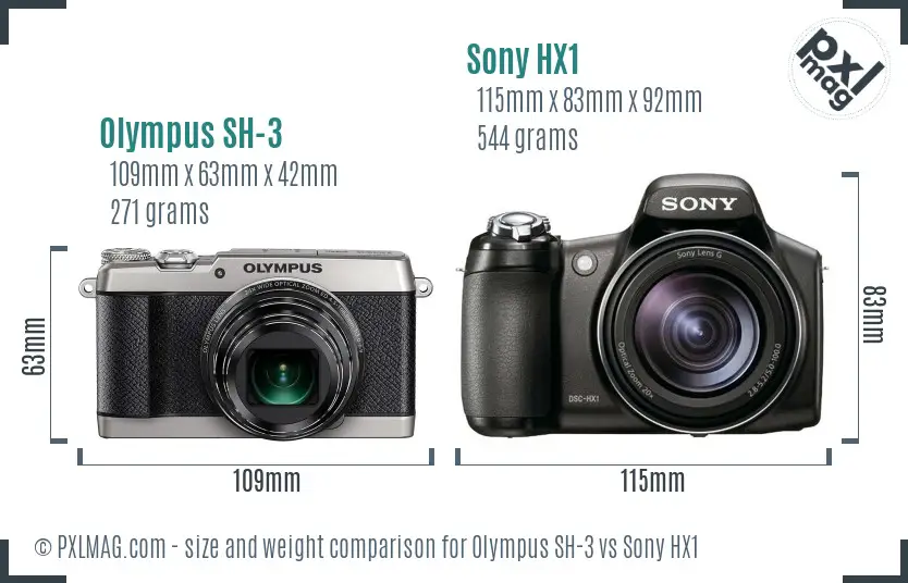 Olympus SH-3 vs Sony HX1 size comparison