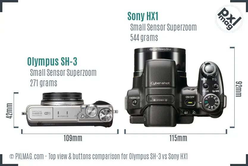 Olympus SH-3 vs Sony HX1 top view buttons comparison