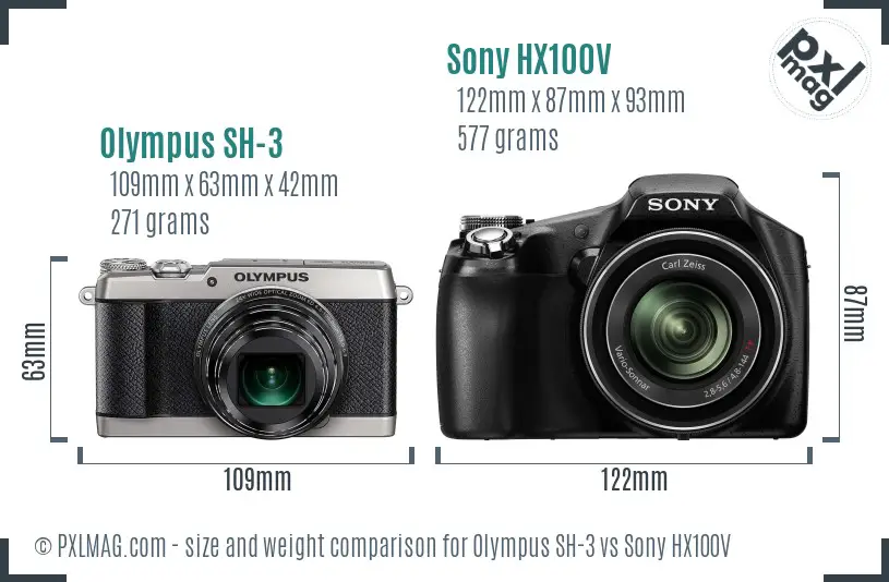 Olympus SH-3 vs Sony HX100V size comparison