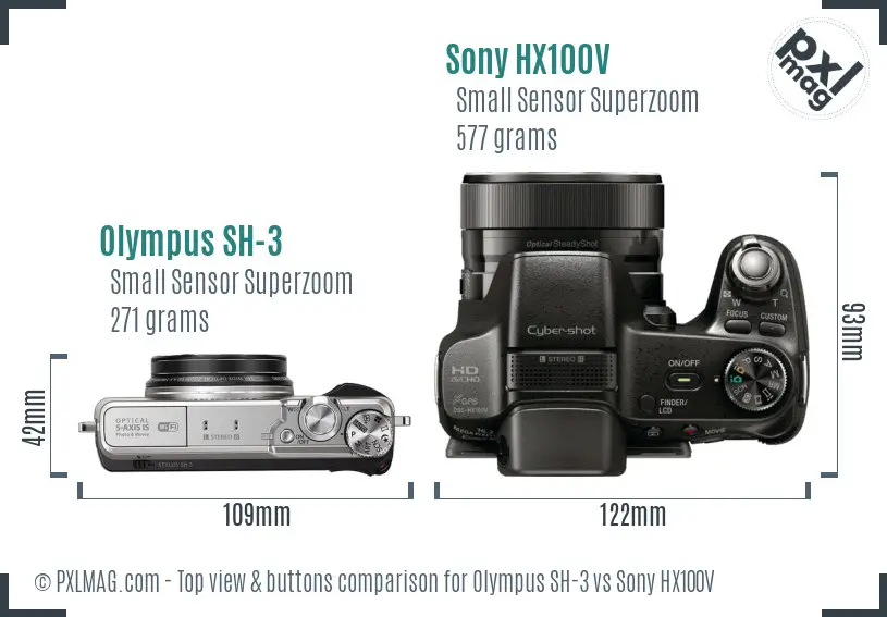 Olympus SH-3 vs Sony HX100V top view buttons comparison