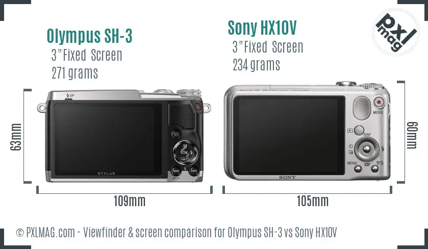 Olympus SH-3 vs Sony HX10V Screen and Viewfinder comparison