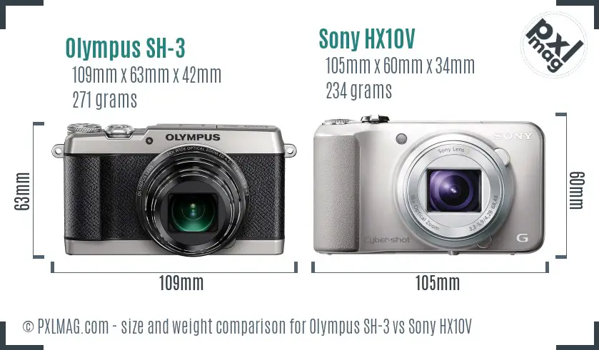 Olympus SH-3 vs Sony HX10V size comparison