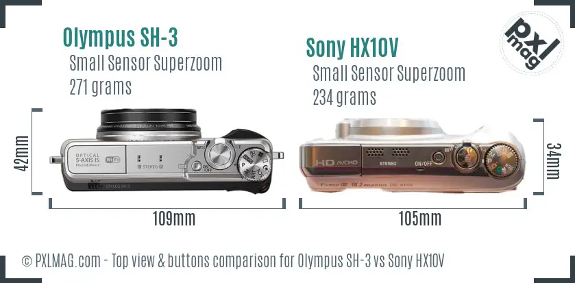 Olympus SH-3 vs Sony HX10V top view buttons comparison