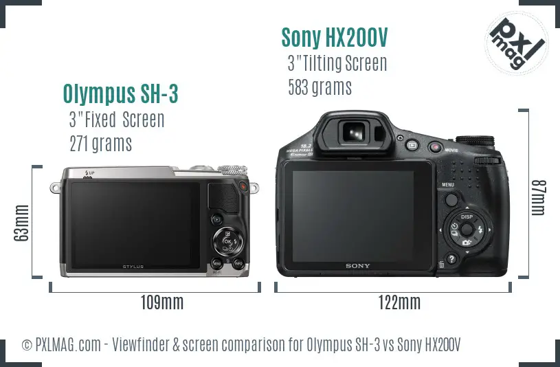 Olympus SH-3 vs Sony HX200V Screen and Viewfinder comparison