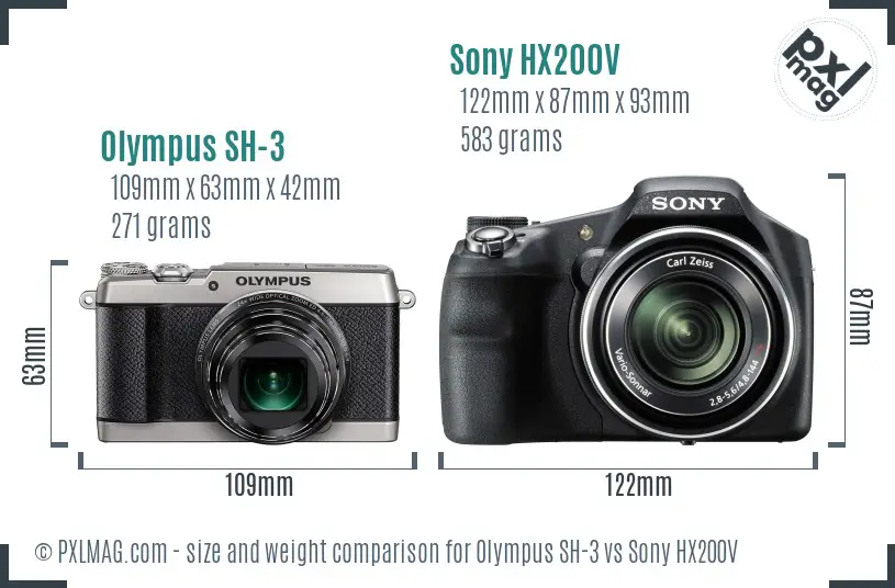 Olympus SH-3 vs Sony HX200V size comparison