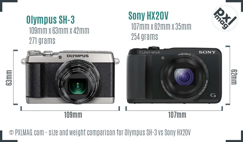 Olympus SH-3 vs Sony HX20V size comparison