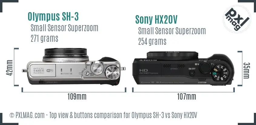 Olympus SH-3 vs Sony HX20V top view buttons comparison