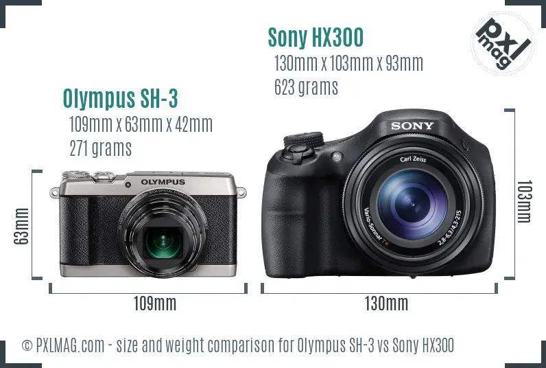 Olympus SH-3 vs Sony HX300 size comparison