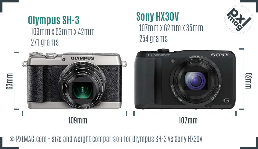 Olympus SH-3 vs Sony HX30V size comparison