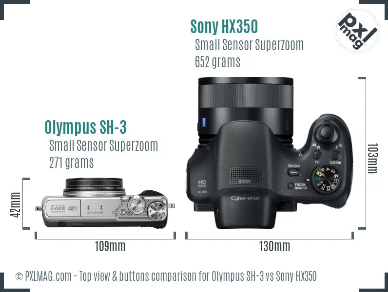 Olympus SH-3 vs Sony HX350 top view buttons comparison