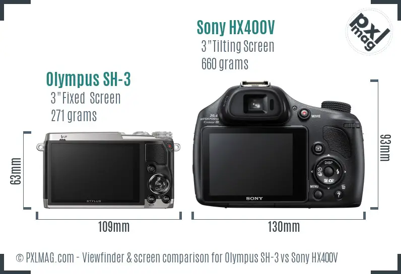 Olympus SH-3 vs Sony HX400V Screen and Viewfinder comparison