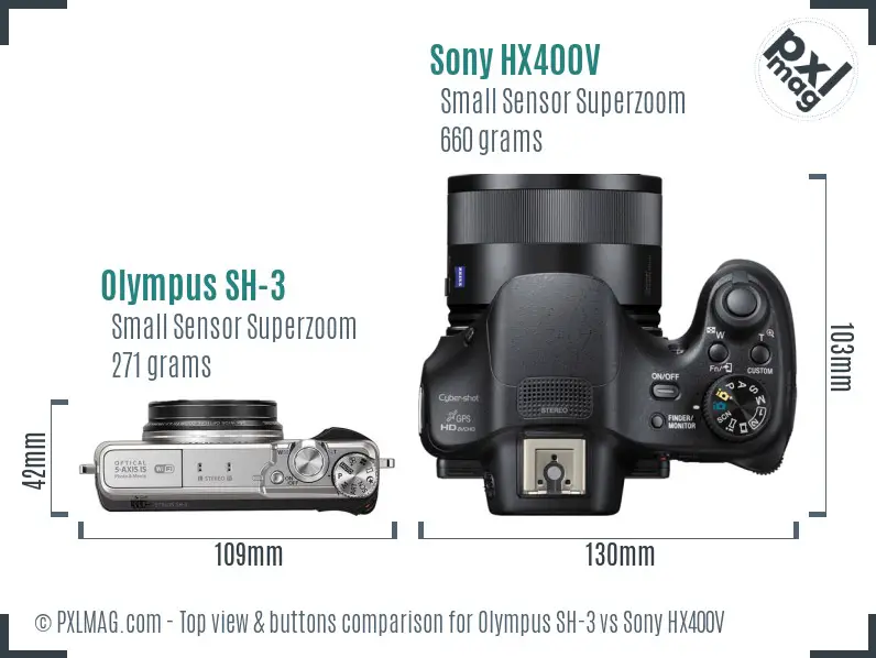 Olympus SH-3 vs Sony HX400V top view buttons comparison