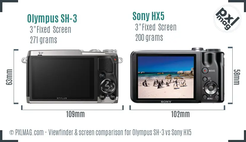 Olympus SH-3 vs Sony HX5 Screen and Viewfinder comparison