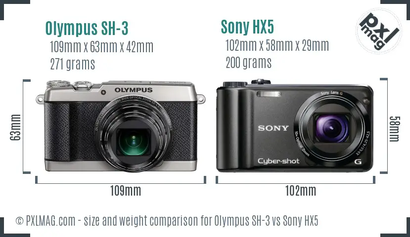 Olympus SH-3 vs Sony HX5 size comparison