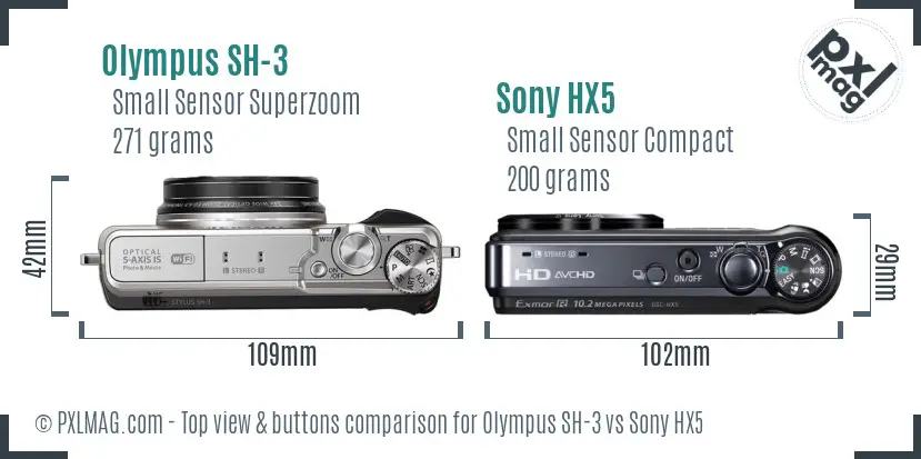 Olympus SH-3 vs Sony HX5 top view buttons comparison