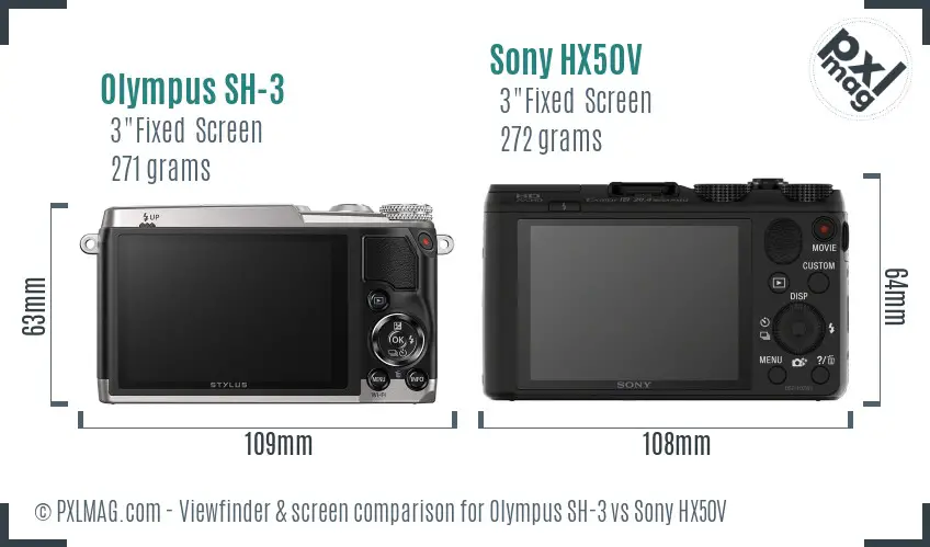 Olympus SH-3 vs Sony HX50V Screen and Viewfinder comparison
