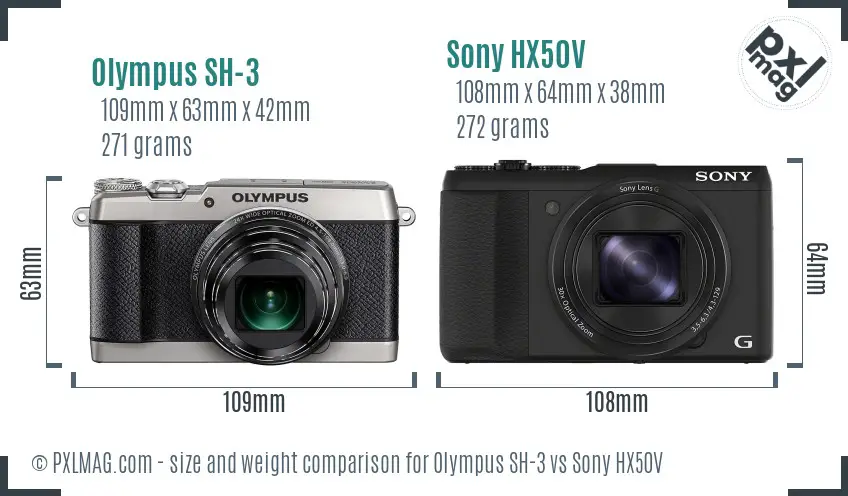 Olympus SH-3 vs Sony HX50V size comparison