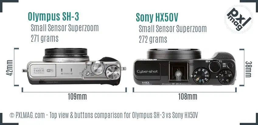 Olympus SH-3 vs Sony HX50V top view buttons comparison