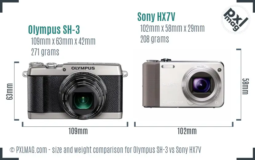 Olympus SH-3 vs Sony HX7V size comparison