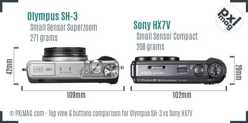 Olympus SH-3 vs Sony HX7V top view buttons comparison