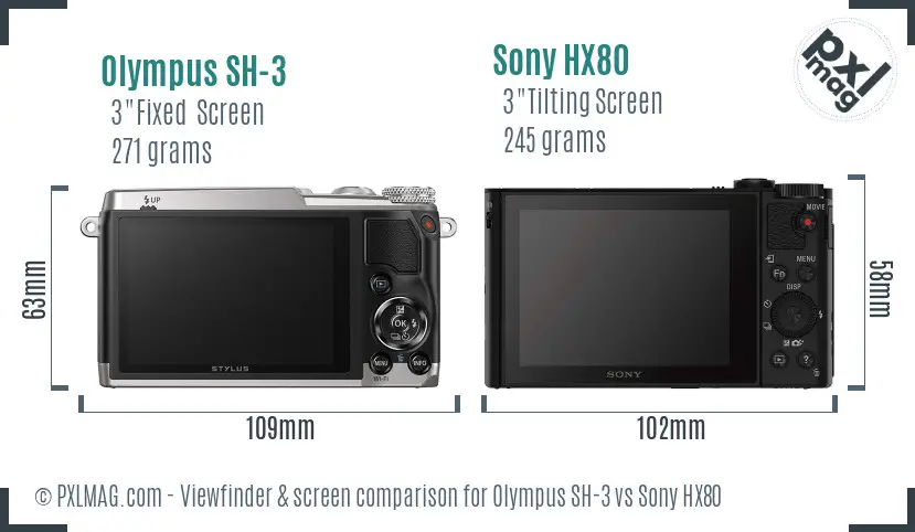 Olympus SH-3 vs Sony HX80 Screen and Viewfinder comparison