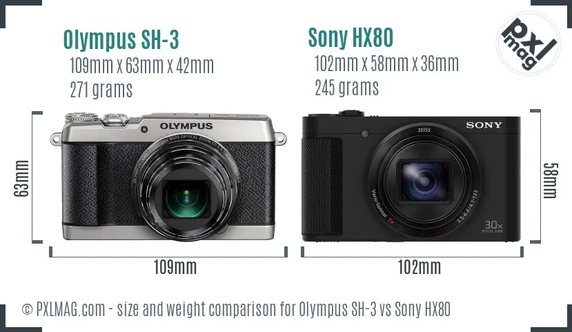 Olympus SH-3 vs Sony HX80 size comparison
