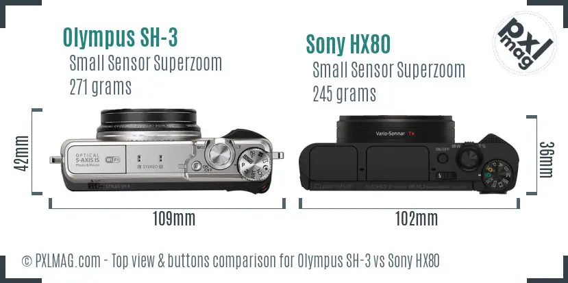 Olympus SH-3 vs Sony HX80 top view buttons comparison