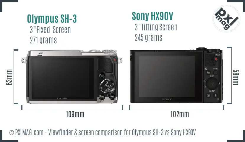 Olympus SH-3 vs Sony HX90V Screen and Viewfinder comparison