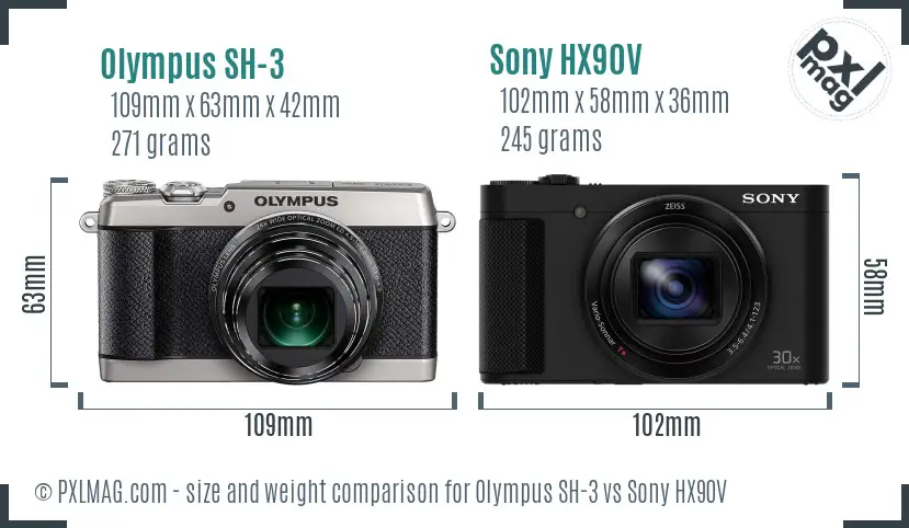 Olympus SH-3 vs Sony HX90V size comparison
