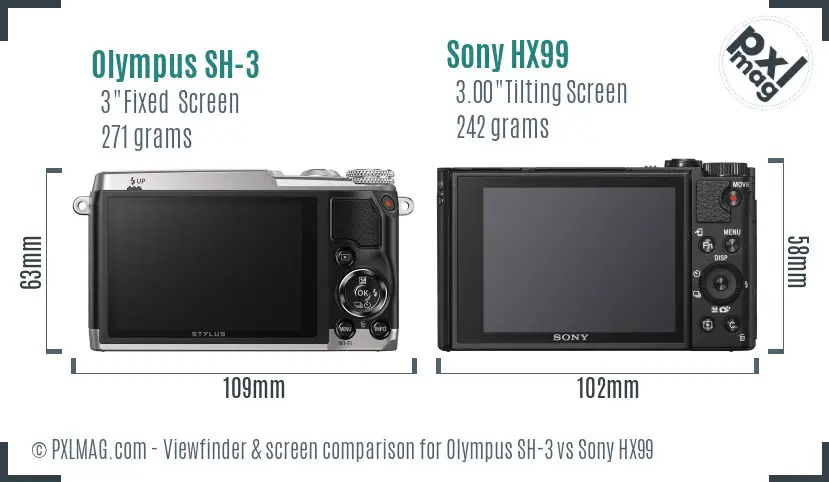 Olympus SH-3 vs Sony HX99 Screen and Viewfinder comparison