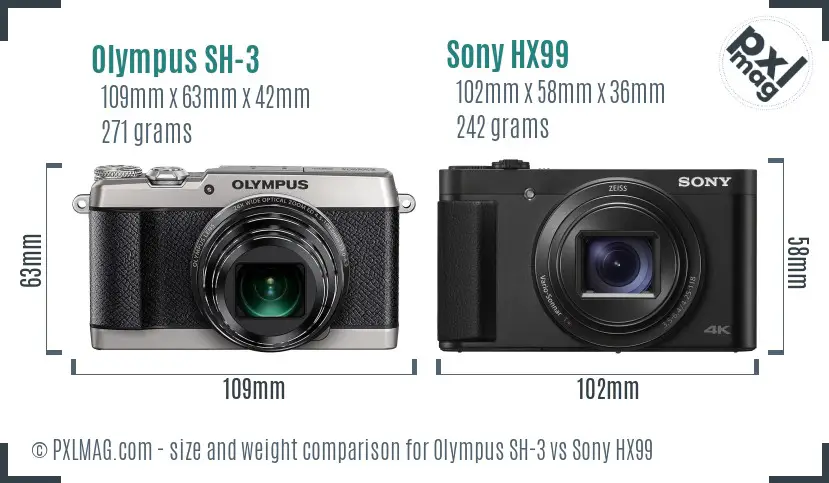 Olympus SH-3 vs Sony HX99 size comparison