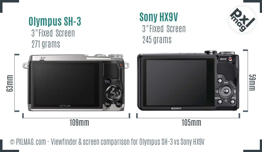 Olympus SH-3 vs Sony HX9V Screen and Viewfinder comparison