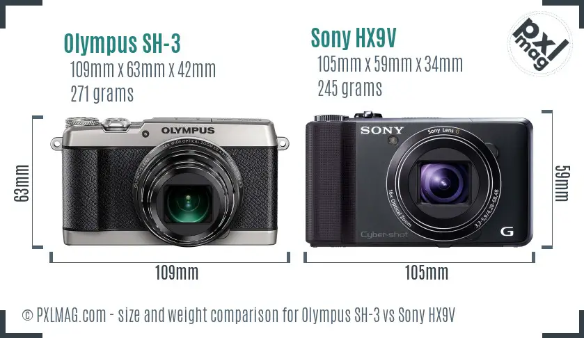 Olympus SH-3 vs Sony HX9V size comparison