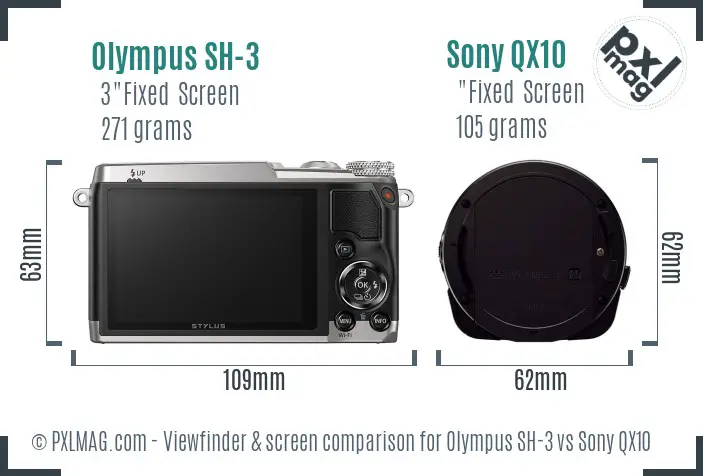 Olympus SH-3 vs Sony QX10 Screen and Viewfinder comparison