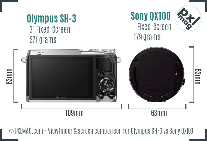 Olympus SH-3 vs Sony QX100 Screen and Viewfinder comparison