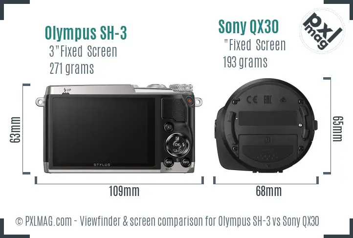 Olympus SH-3 vs Sony QX30 Screen and Viewfinder comparison