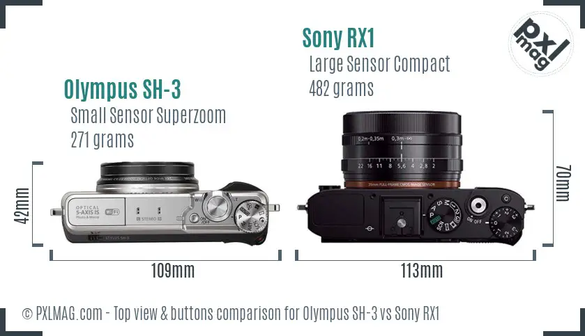 Olympus SH-3 vs Sony RX1 top view buttons comparison