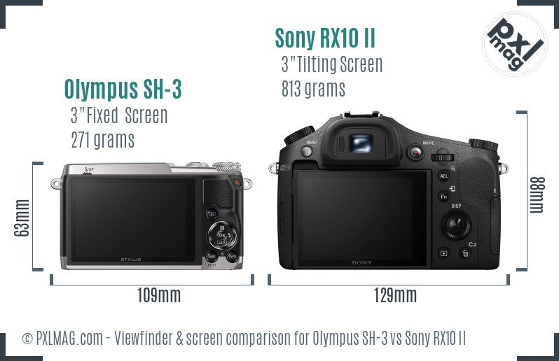 Olympus SH-3 vs Sony RX10 II Screen and Viewfinder comparison