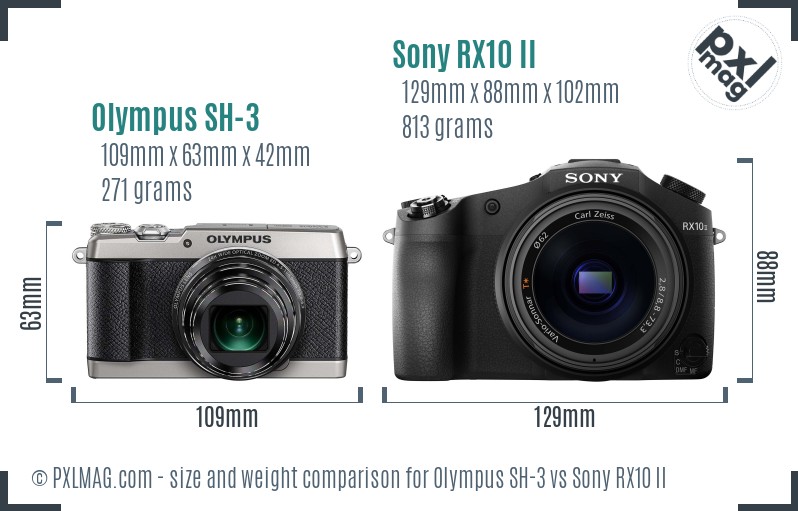 Olympus SH-3 vs Sony RX10 II size comparison