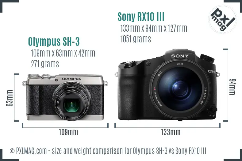 Olympus SH-3 vs Sony RX10 III size comparison